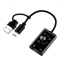 1 Piece Multi Sound Card USB 2.0 Type C Stereo Microphone Adapter Professional Converter Black Plastic for Laptop Headset PC Speaker