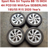 Sport Rim Toyota BB 15 INCH With Tyre Tire Tayar SEIBEILING 185/55/R15 For Alza Myvi Viva Elite Axia Vios BB Yaris