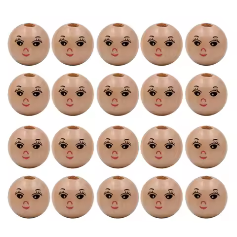 20xRound Wooden Head Beads for Bracelets Necklace Rings Craft Smiling Face Loose Beads DIY Jewelry M