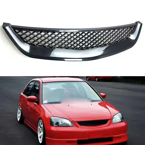 Glossy Black Front Engine Hood Mesh Grille Bumper Racing Grill for Honda Civic JDM Type R 2001-2003 