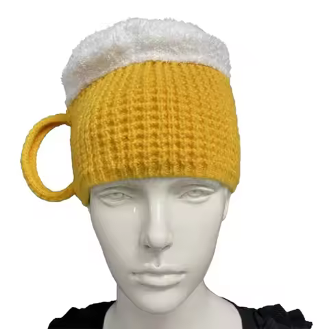 Fun Gift 3D Beer Cup Hats Ear Warmers Warm Beanies Versatile Unisex Pullover Cap Beer Lovers