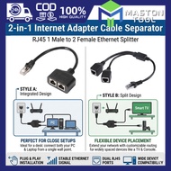 Male to 2 Female RJ45 Splitter Ethernet 2-in-1 Internet Adapter Cable Separator Rj45 Separators Rj45