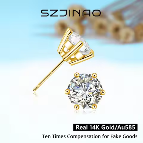 8mm 2CT 14K Gold Moissanite Earrings VVS Real Au585 Stud Earrings for Women Gifts Wedding Anniversar