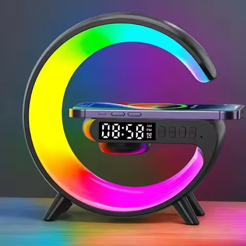 Multifunction Wireless Charger Stand Pad RGB Light Alarm Clock Speaker For iPhone Samsung Xiaomi Min