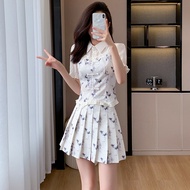 Summer Chinese Style Innovative Cheongsam Set Skirt, Chinese Style Uniform Skirt, Short Pleated Skir