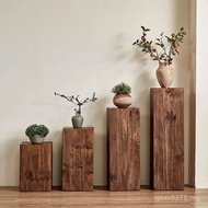 Silent Style Square Wood Pier Stool Flower Stand Log Stump Coffee Table Side Table Retro Natural Sol