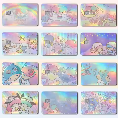 L-Little Twin Stars Laser Holographic Card Skin Sticker For Credit Debit Cards - 4pcs/Set Waterproof