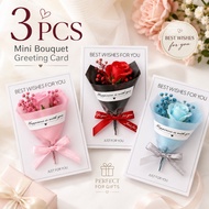 3PCS Bouquet Greeting Card Flower Message Card Wishes Gift Card For Birthday Valentine