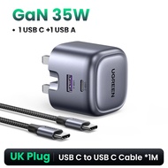 UGREEN 35W GaN Fast Charger Travel Charge 1 USB C 1 USB A Port Charger with QC Portable for MacBook 