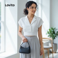(Fashion_2) Lovito Casual Plain Pleated Blouse for Women L133ED565