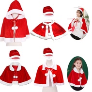 Clothing Cosplay Christmas Velvet Red Short Cloak Hat Adults Kids For