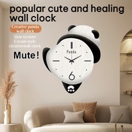 Household Cartoon Wall Clock Bedroom Cute Silent Wall Clock Panda Perforation-Free Wall Clock Living Room Clock Household Clock