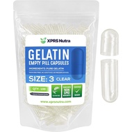 XPRS Nutra Size 3 Empty Capsules - 100 Count Clear Empty Gelatin Capsules - Pills DIY Capsule Fillin
