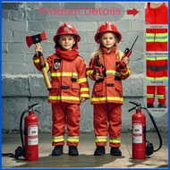 ◞ ۩ ∠ Fireman Costume for Kids Boys Firefighter Career Uniform Work Cosplay Role Play Girl Suit Clo
