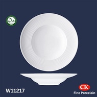 CK Porcelain, 11" Premium White Pasta Deep Plate, Emboss Line Siri 17 (Halal Certified)