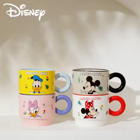 Disney Cute Mickey Minnie Mug Cartoon Donald Duck Daisy Ceramic Mug Milk Cup Household Gift Box Gift