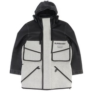 成色極佳的 BURBERRY Horseferry 4567182 皮革棉帆布連帽拉鍊夾克/外套，黑/灰色，46碼，男款，正品