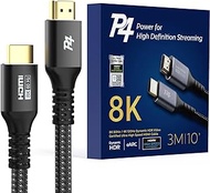 P4 8K HDMI 2.1 Certified 48Gbps 10 FT, Ultra High Speed HDMI Braided Cord, 8K@60Hz 4K@120Hz, eARC, HDCP 2.2&amp;2.3, HDR10+, Atmos, Compatible with Apple TV, Roku, Netflix, Sony PS 5-Alloy Case