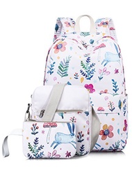Leaper Cute Bunny Pattern Laptop Backpack School Bookbags Shoulder Bag Pencil Cases Pink 3PCS