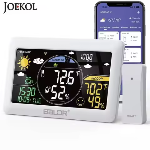 BALDR WiFi Weather Station Wireless Indoor Outdoor Thermometer Wall Alarm Clock Pressure App Online 