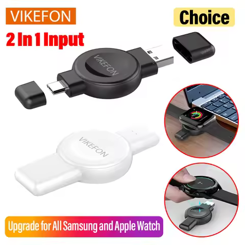 VIKEFON 2 in 1 Portable Wireless Charger For Samsung Galaxy 5 6 Apple Watch 9 8 Ultra 7 6 5 4 3 USB 