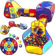 Playz 5pc Kids Play Tent Jungle Gym, Ball Pit, Pop Up Tents &amp; Play Tunnel for Toddlers, Babies, and Kids Indoor &amp; Outdoor Playhouse Bundle with Dartboard and 5 Sticky Balls, Gift for Boys &amp; Girls