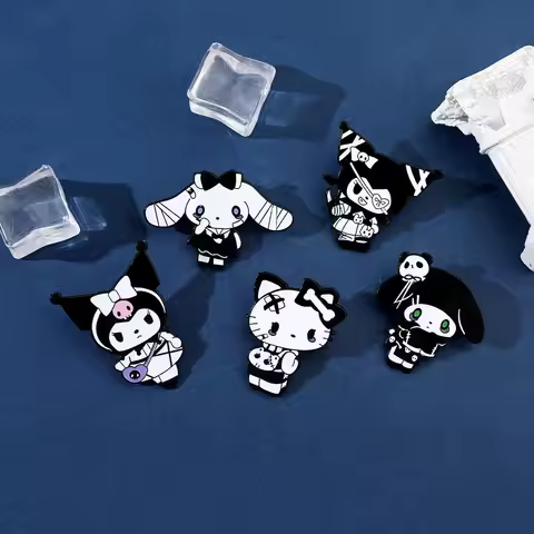 Gothic Halloween Sanrio Characters Lapel Pins Kuromi Cinnamoroll Hello Kitty Metal Brooches Decorati