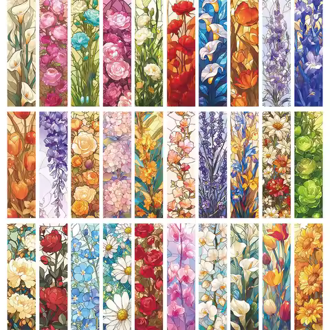 30Pcs Floral Stained Glass Bookmarks for Office Reading Page Labeling Creative Book Markers Tagged B
