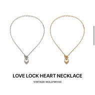 [Vintage Hollywood] Love Lock Heart Necklace (Silver/Gold) - Toggle Clasp Chain
