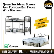 Living Mall Metal Queen Double Decker Bed Frames With Foam Mattresses