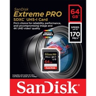 SanDisk Extreme Pro SD Card SDXC Speed R170MB/s 64GB (SDSDXXY_064G_GN4IN) ใส่ กล้อง กล้องถ่ายรูป กล้องถ่ายภาพ กล้องคอมแพค กล้องDSLR SONY Panasonic Fuji Cannon Casio Nikon
