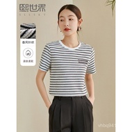 1a2st835 Summer Silver Silk t-Shirt Classy Round Neck Striped Knit UAMR
