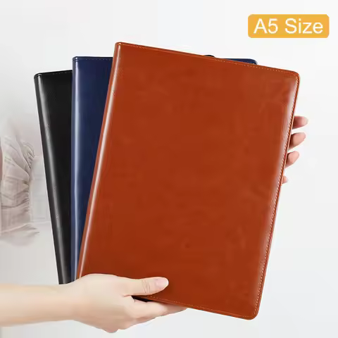 B5 / A5 Black Leather Padfolio Portfolio File Folder Clipboard Document Holder Business Folder Writi