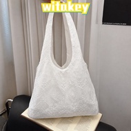 WITAKEY Lace Shoulder Bag, Lightweight Versatile Canvas Handbag, YK2 Embroidery Floral Print Vest St