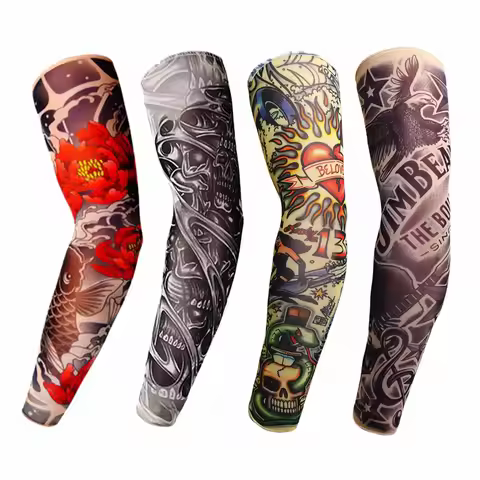 HKUCO Nylon tattoo cuffs Unisex Slip On Sunscreen unique fake Tattoo Arm Sleeves Kit -4 pce