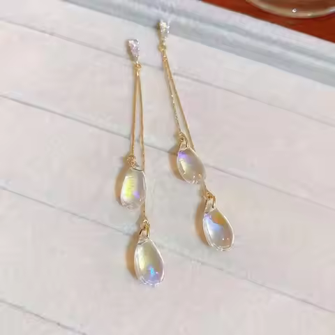 Light Luxury Sparkling Zircon Colorful Water Droplet Tassel Earrings s925 silver needle Women Temper