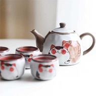 Ceramic Teapot Tea Set Cartoon Lucky Cat Dre Kettle with Filter (4 Cup + 1 Teapot) Gift Box Packing