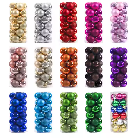 24pcs Christmas Tree Decoration 4cm Plastic Christmas Balls Sparkling Christmas Ball Xmas Tree Decor