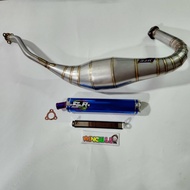 SJR ท่อสูตร ท่อลอด ท่อลอดท้อง ลอดท้อง ทรงกระดก KR / KR150cc / VICTOR สแตนเลส งานCNC ปลายน้ำเงินไทเท 