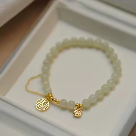 Natural Hotan Jade Bracelet for women high-level Exquisite Cute Fu word Tiger Pendant bangles party 