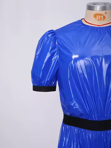 Mens Waterproof Oily Rompers Short Sleeve Back Zipper Elastic Band Leotard Jumpsuit Clubwear Elderly