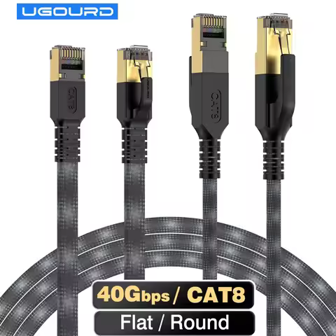 Classic Cat8 Ethernet Cable 0.5m 5m 10m 15m 20m 40Gbps Nylon Braided Flat Round Cat 8 RJ45 Network L
