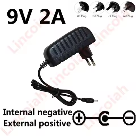 1PCS AC/DC 9V 2A 2000mA Powe adapter Reverse Polarity Negative Inside 9V 1.5A 9V2A DC Plug 5.5mm x 2