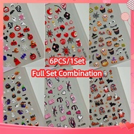 6pcs/1set Nail Art Halloween Element Nail Sticker 5d Embossed Dark Style Halloween Decal Party Festi