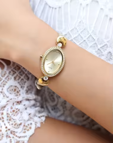 Small Oval Women's Watch Japan Quartz Rhinestones Hours Simple Fine Fashion Dress Clock Bracelet Gir