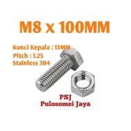 Stainless Steel Bolt Nut M8 x 100 mm / 304 Stainless SteelBolt Nut Bolt and Nut