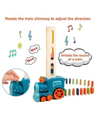 60入組多米諾骨牌列車風趣自動排列直立式電動列車帶有音樂燈光教育兒童玩具車兒童遊戲多米諾火車玩具