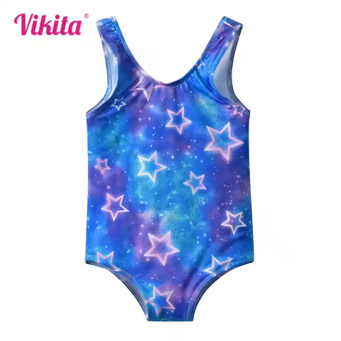 VIKITA Kids Galaxy Star Print Swimsuit One Piece Girls Backless Bathing Suits Kids Swimming Wear Kid