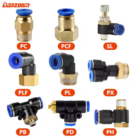 Pneumatic Air Connector Fitting PC/PCF/PL/PLF 4mm 6mm 8mm Thread 1/8" 1/4 3/8 1/2 Straight Hose Fitt