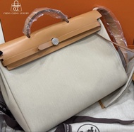 🌈Hermes🧡Herbag 39🧡淺棕色皮拼米色帆布銀扣🧡未使用閑置🌈Stamp K🌟herbag39🌟herbag🌟愛馬仕🌟